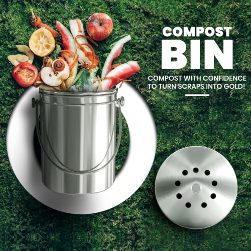 Utopia Kitchen Countertop Compost Bin 1.3 Gallon, Stainless Steel, Silver - color: Silver, size: 1.3 Gallon (Pack of 1)