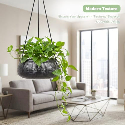 8 Inch Hanging Planter for Indoor Plant, Ceramic Black Flower Pot - color: Black