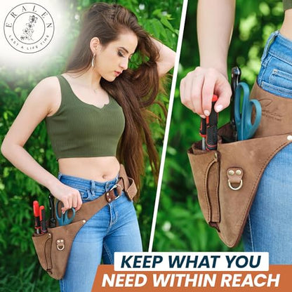 Leather Garden Utility Belt for Women - Florist Tool Holster, Gardening Apron - Gift Box Included, Hammer Holder - size: Right