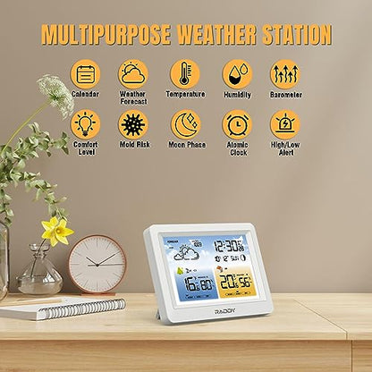 Raddy WM6 Wireless Weather Station, Rechargeable Battery Console - color: White