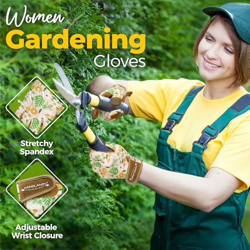 HANDLANDY Gardening Gloves for Women, Leather Garden Glove, Gardener Gift - color: Caramel, size: Small (Pack of 1)