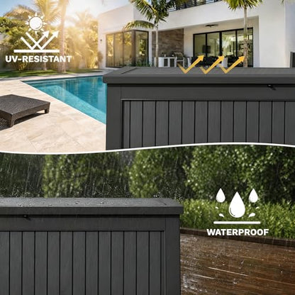 260 Gal Deck Box, Waterproof Outdoor Resin Storage Box,Lockable Storage Bin