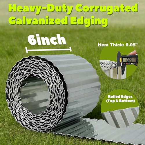 Anleolife Galvanized Steel Landscape Edging Roll, 40FT x 6" Silver - color: Silver, size: 6 inch× 40 ft