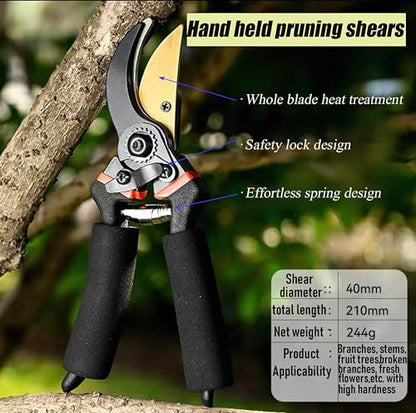 8" Professional Premium SK5 Bypass Pruning Shears, Hand Pruners, Garden Clippers.