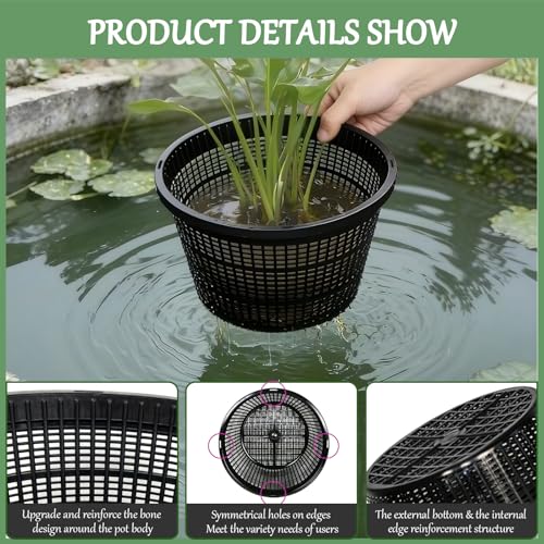8.5-Inch Round Aquatic Plant Baskets, Black, 6 Pack