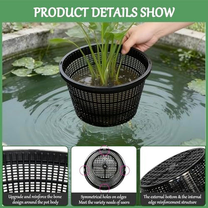8.5-Inch Round Aquatic Plant Baskets, Black, 6 Pack