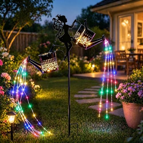 Solar Watering Can Garden Lights Outdoor Waterproof, Solar Lantern Decoration Outdoor Metal Hanging Light for Garden Yard Patio Pathway(Colorful)