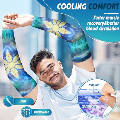Mepase 8 Pairs Gardening Sleeves Mandalas UV Arm Sleeves for Women Men