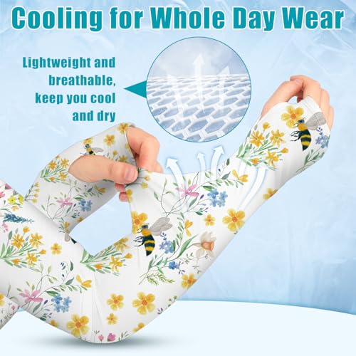 Gardening Sleeves for Women UV Sun Protection with Thumb Hole Anti-Scratch - color: Yellow Bee