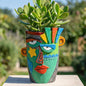 Abstract Face Planter Pot - 8inch Picasso Style Unique Plant Pots - color: Green