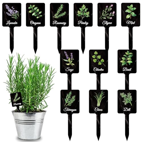 UPINS 24Pcs Acrylic Plant Labels Plant Markers Tags with Printed Herb Names - style: Black Plant Markers