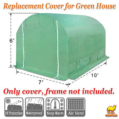 Greenhouse Replacement Cover Outdoor Larger Walk in Greenhouse Replacement Top Tarp(10'X7'X6' (Cover Only))