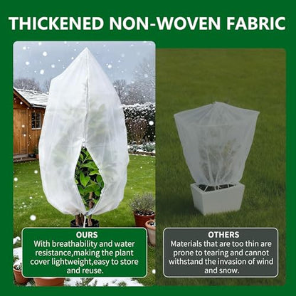 Plant Covers Wind and Frost Protection, Plant Covers with Zipper Drawstring - color: White