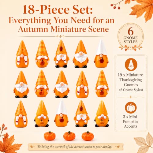 18Pcs Thanksgiving Mini Resin Gnomes Set, Small Miniature Figurines Decor - color: Gnome Set