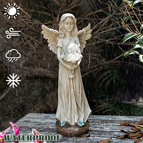 Garden Angels Outdoor Statue, Solar Angel with Crackled Glass Globe - color: Globe