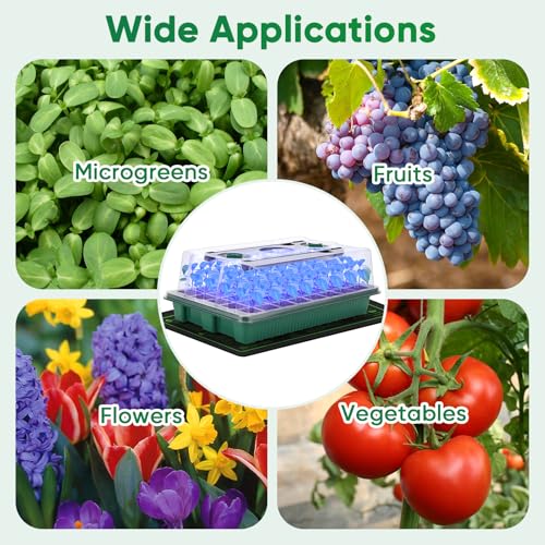 BlumWay 40-Cell Seed Starter Tray with Grow Light, Heat Mat, Humidity Dome