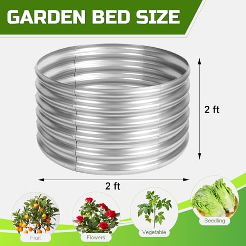 AHEONLAR 3PCS 2x2x2FT Galvanized Raised Garden Bed Kit Round Metal Flower Box Large Planter Raised Beds Outdoor Garden for Planting,Fruit,Herb Silver - color: Silver