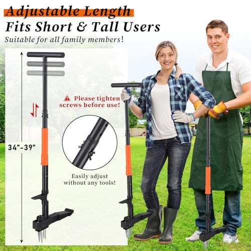 Stand-Up Weeder Puller Tool with Quick-Release Ejector & Foot Pedal, 39” Adjustable Long T Handle, 4 Claw Steel Head for Effortless Deep Root Weed Removal, Heavy Duty Garden Manual Weeder Tool