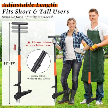 Stand-Up Weeder Puller Tool with Quick-Release Ejector & Foot Pedal, 39” Adjustable Long T Handle, 4 Claw Steel Head for Effortless Deep Root Weed Removal, Heavy Duty Garden Manual Weeder Tool