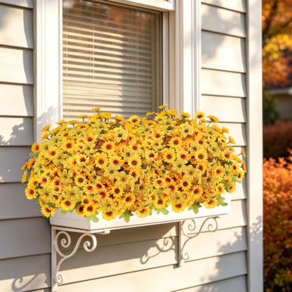 15PCS Artificial Fall Flowers for Outdoors, UV Resistant Fake Mums - color: Yellow Daisies & Yellow Violets