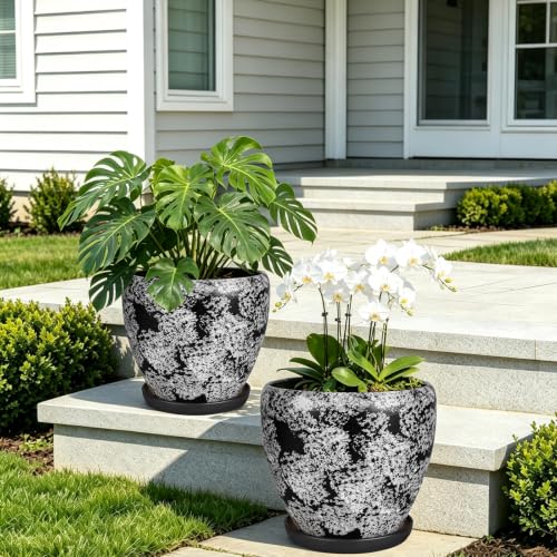 Ceramic Plant Pots With Saucer & Drainage Hole, 6 inch Indoor Flower Pots - color: Gray, size: 10 inch