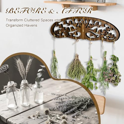 Herb Drying Rack - Wall Mounted Tree Design Holds 11 Bouquets