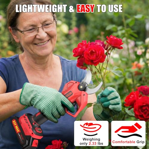 Electric Pruning Shears, 2.56'' Opening, 2 Batteries&Spare Blades - color: Red