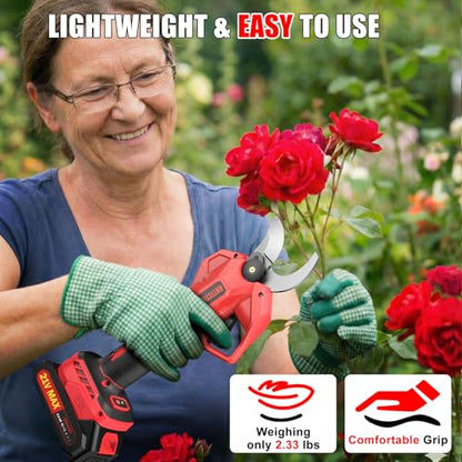 Electric Pruning Shears, 2.56'' Opening, 2 Batteries&Spare Blades - color: Red