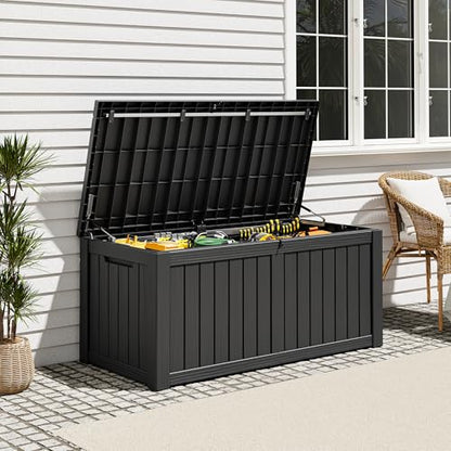 Waterproof Outdoor Storage Box, Resin Patio Organizer,180 Gal,Black - color: Striped Black, style: 180 Gallon