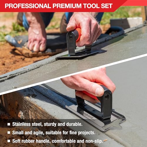 Goldblatt Concrete Tools Include Edger (6" x 3", 1/4"R) and Groover (6" x 3", 1/2"W, 1/2"D), Stainless Steel Concrete Finishing Tools - Masonry Hand Tool Set, Cement Finishing Kit with Soft Grip