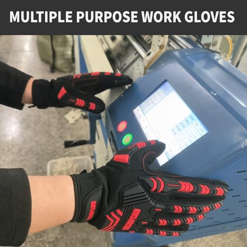 Work Gloves Men,Anti-Vibration Mechanic Glove,Red+Black,Extra Large - color: Red+black, size: X-Large