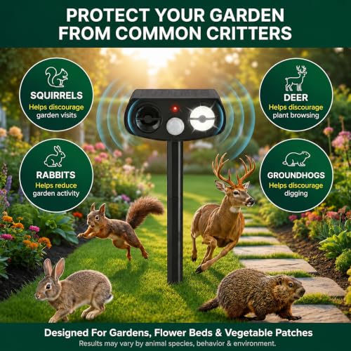 Solar Ultrasonic Deer & Rabbit Repeller, Motion Activated Animal Deterrent