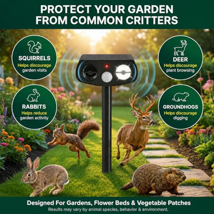 Solar Ultrasonic Deer & Rabbit Repeller, Motion Activated Animal Deterrent