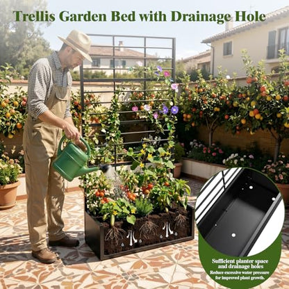 Metal Planter Box with Trellis, 35" Lx15.7 Wx70.8 H Metal Raised Garden Bed with Trellis and Drainage Holes, Outdoor Standing Flower Bed for Climbing Plants,Vegetables,and Vines - size: 1 PCS 35" Lx15.7" Wx70.8" H