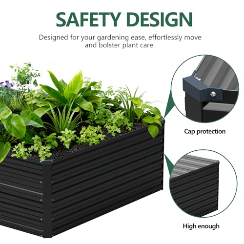 Vengarus 12x4x2ft Galvanized Raised Garden Bed,Metal Raised Beds Kit Black - color: Black, size: 12x4x2 ft