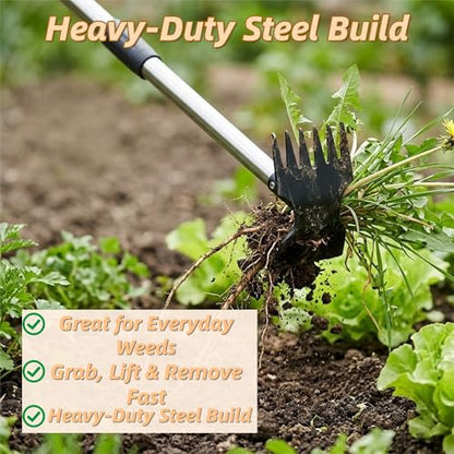 Weed Puller Tool with Long Handle, 2 in 1 Weed Rake and Garden Hoe, Heavy Duty Steel Manual Weeder for Yard, Lawn and Garden, 61 Inch(WP-01)