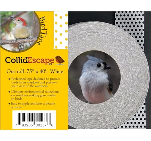 COLLIDESCAPE White Bird Tape for Windows (3/4" x 40' - Covers 2 to 3 Panes | Window Decals to Prevent Bird Strike Prevention | White - size: 3/4" x 40'