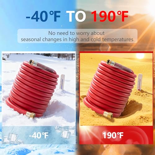 5/8" Garden Hose 75ft, -40℉ To 190℉ Hot/Cold Rubber hose, Red - color: Red, size: 75Ft