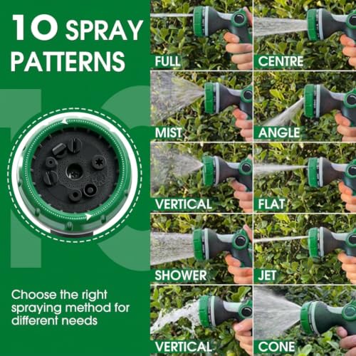 Garden Hose Nozzles,Hose Spray Nozzle with Adjustable 10 Watering Patterns - color: Green