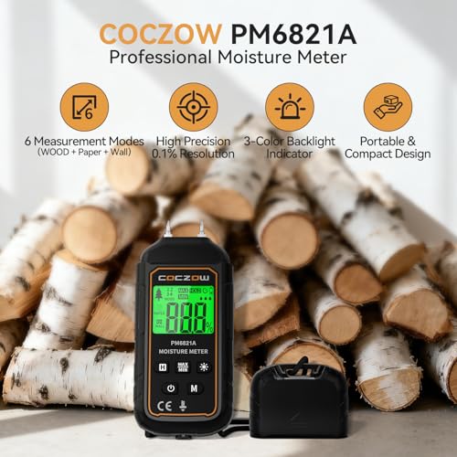 Moisture meter, moisture meter with battery and LCD display, suitable for quickly determining the moisture content of raw wood, paper, plywood, plaster walls, wooden floors, etc.