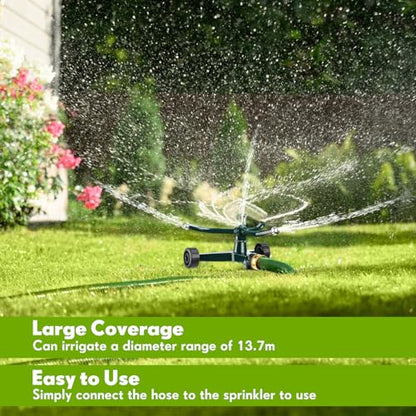 1 Pc Metal Rotary Lawn Sprinkler 3 Arm Heavy Duty 360 Degree Automatic Revolving Whirling Water Sprinkler with Wheeled Base for Lawn Yard Garden Backyard, Cover up to 538 sq ft (Green) - color: Green