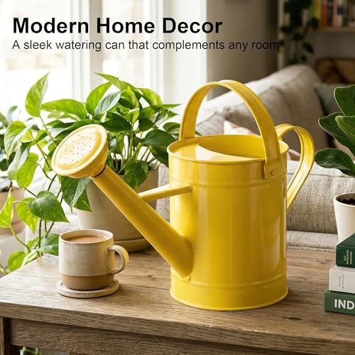 Topadorn 55 oz Metal Watering Can with Long Spout for Indoor Plants, Yellow