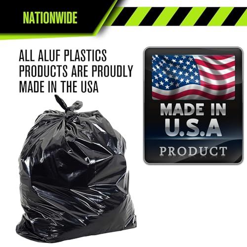 Aluf Plastics RCT-33XXX Heavy Duty 33 Gallon Trash Bags (Huge 100 Ct. /w Flap Ties) - 2 MIL equiv. Thick Gauge Large Black Plastic Garbage Liners for Kitchen, Home. Outdoor, Lawn, Yard, Contractors, Brute/Rubbermaid cans - style: 33 Gal, 2 Mil Equiv, 100