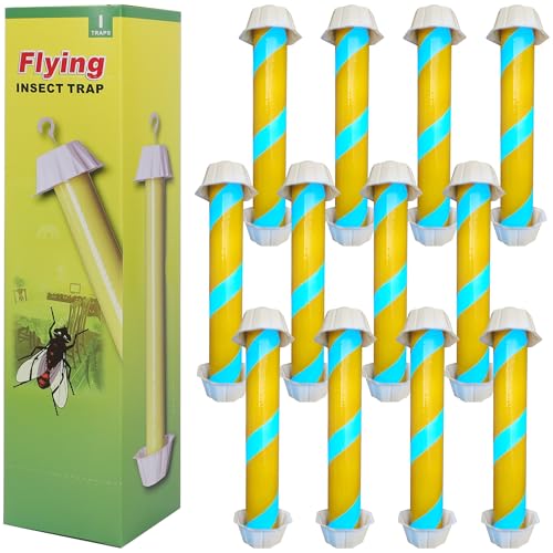 Fly Stick Sticky Fly Traps for Indoors Outdoor 12pk, Sticky Hanging Fly Stick, Flying Insect Trap, wasp Trap（Fluorescent Strip Yellow） - color: Fluorescent strip yellow