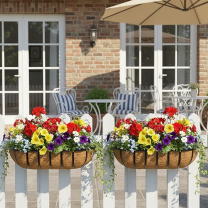 36 Inch Railing Planter Window Box Deck Balcony Rail Planter with Coco Liner Metal Wall-Mounted Coconut Liner Planters Basket Horse Trough Planters for Outdoor Balcony Porch Fence Patio (2 Pack) - size: 36 Inch