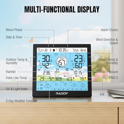 Raddy WF-120P Wi-Fi Weather Station with App, 10 Inch HTN Display