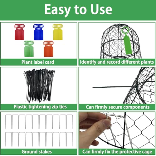 6 PCS 17.7"H X 11.42"D Garden Cloches,Chicken Wire Plant Covers Protectors Modular Design for Customizable Protection,Rust-Proof Heavy Duty Metal Plant Cage for Seedlings Flowers Protect from Animals