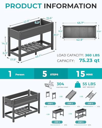 SERWALL Raised Garden Bed with Legs-Gray - color: Gray, size: 1 pack