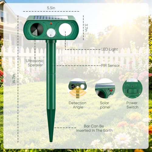 2026 Upgraded Ultrasonic Solar Animal Repellent Outdoor-4 Pack