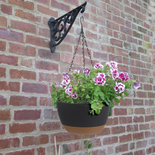2 Pack Self Watering Hanging Planters: 9.7 Inch Pots with Chain Tray, Black - color: Black